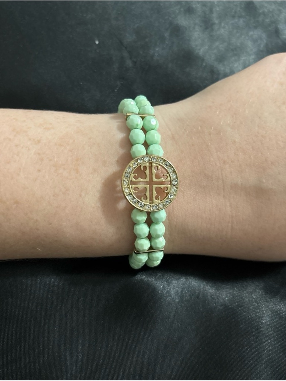 Tory Burch Mint Beaded Double-Strand Bracelet with Gold Accent